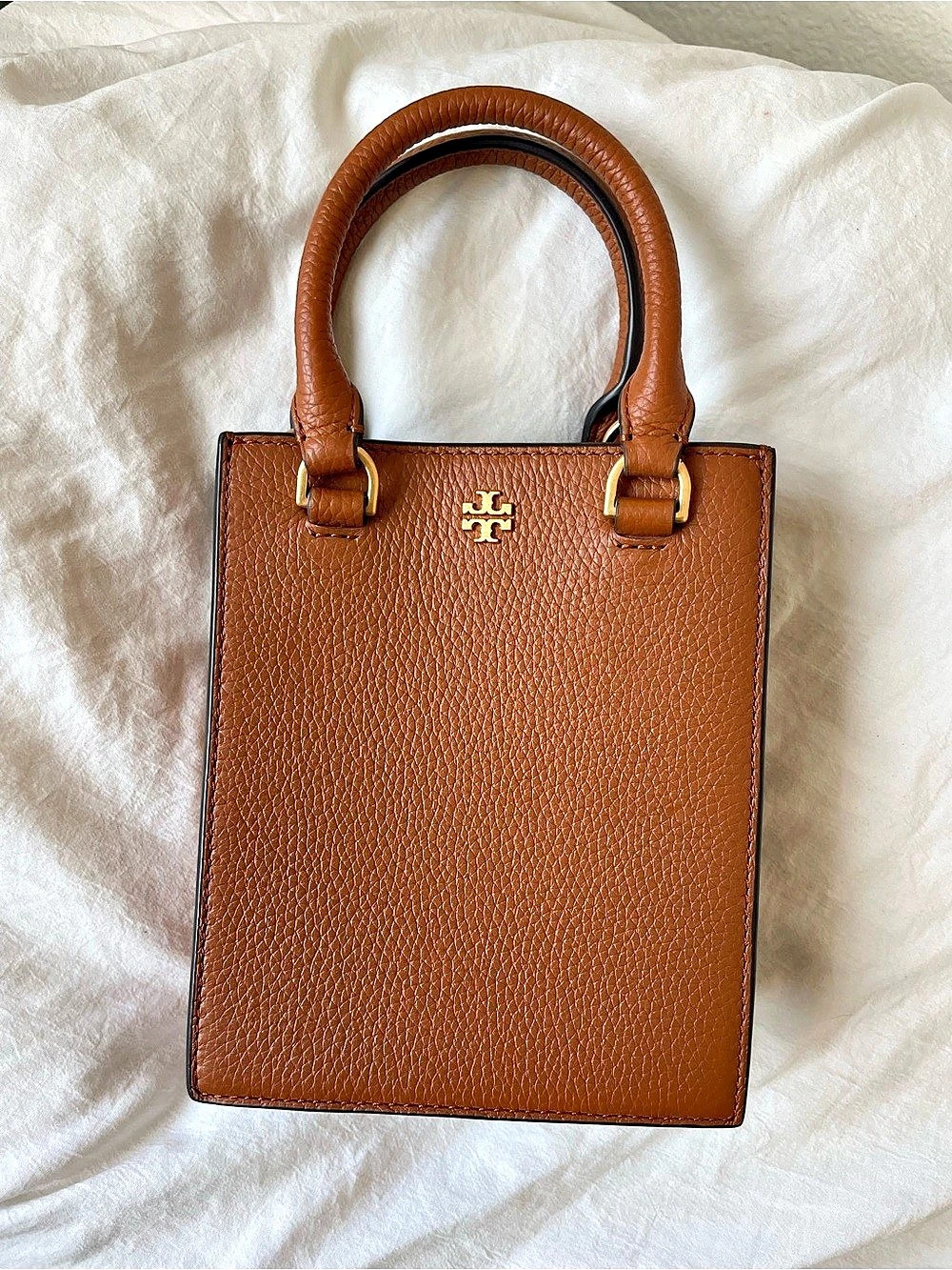 Tory Burch Mini Perry Tote Pebbled Leather Brown